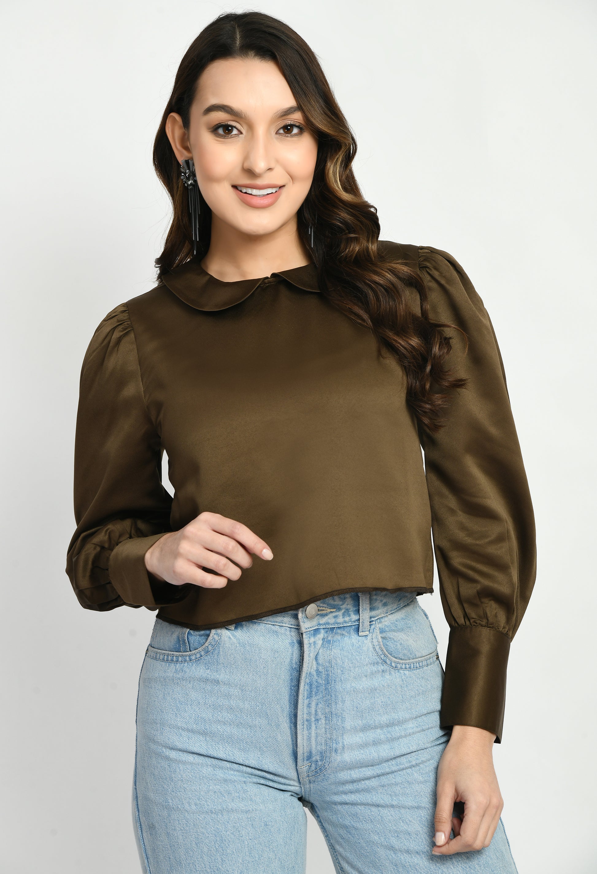 full sleeves plain brown top
